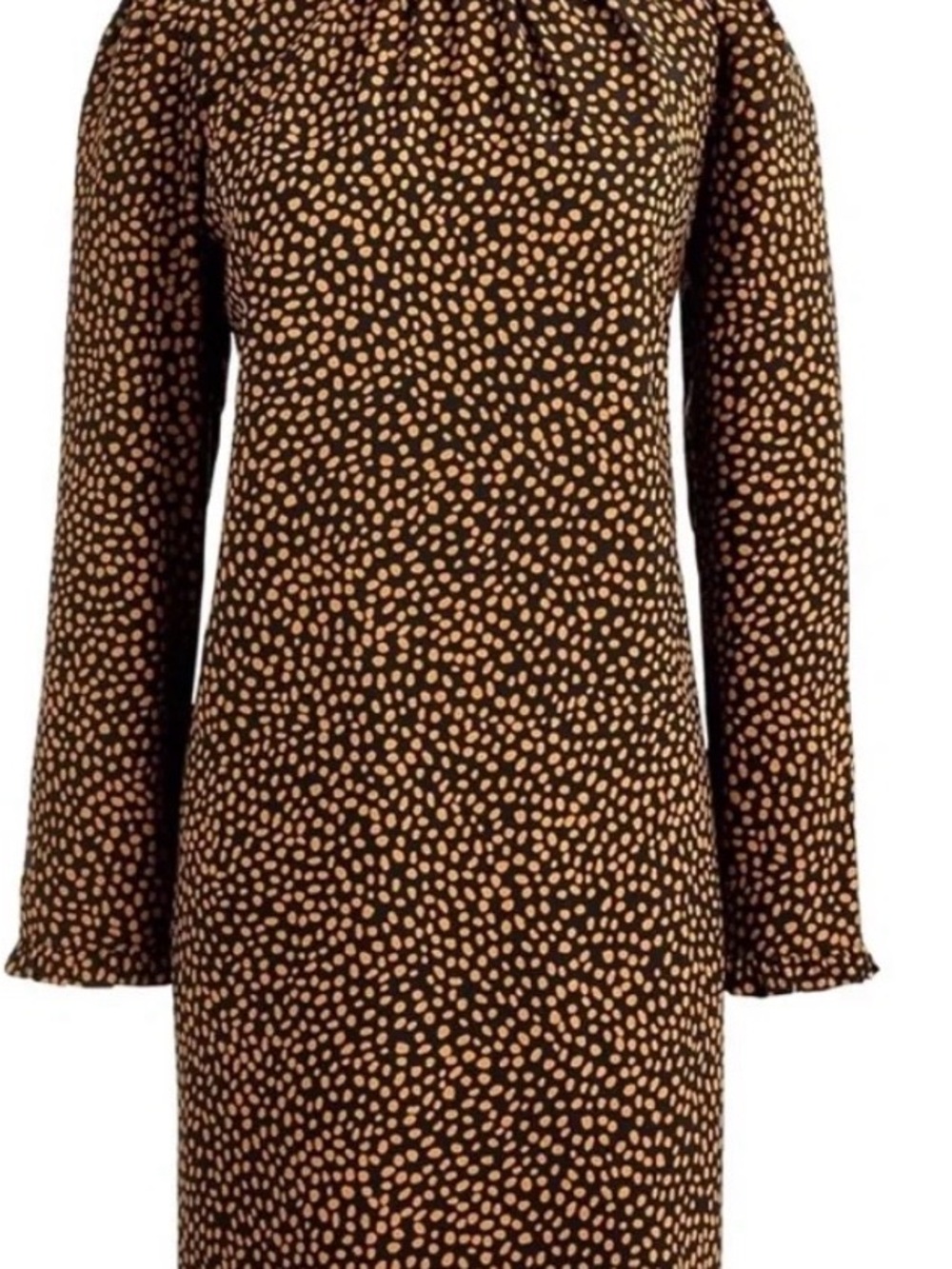 J. Crew Factory Brown Dress with Tan Dot Print — Long Sleeve